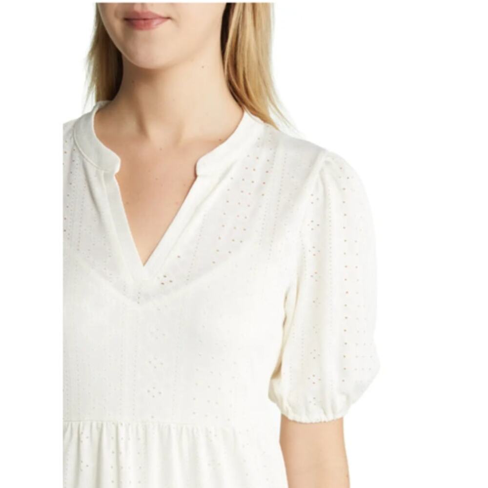 Bobeau Brynn Tiered Shirt Dress Women's Size 2X White Eyelet Short Sleeve New - Picture 2 of 14